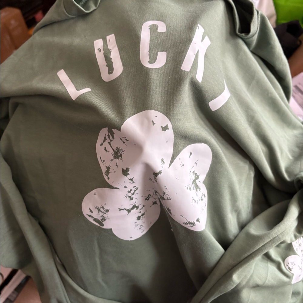 Lucky Graphic Clover Sweatshirt - light Olive Greenish color